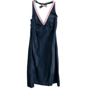 Vintage Tommy Hilfiger Women's Halter Neck Denim Jean Dress Size 12 Y2K 2000s